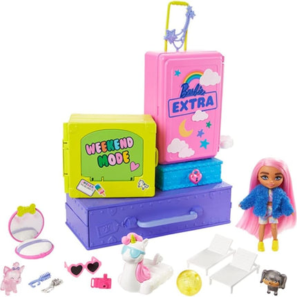Barbie HDY91 Extra Travel Set with 2 Exclusive Puppies and Doll Figurines, Swimming Pool, Slide, Party Room and Accessories, Children's Toy, from 3 Years Old,