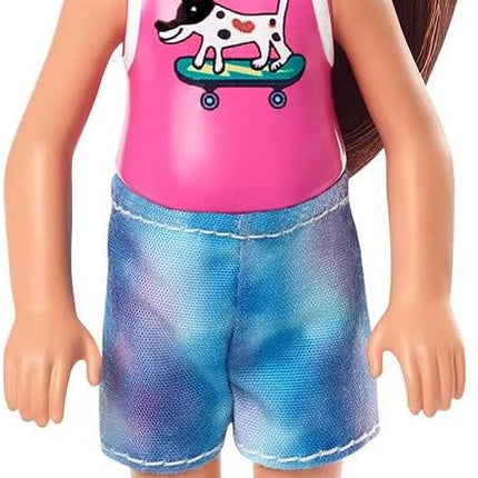 Barbie Chelsea Doll (6-inch Brunette) Wearing Sparkly Skirt, Molded Unicorn Top & Green Shoes, Gift for 3 to 7 Year Olds