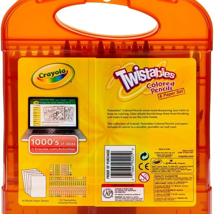 Crayola Twistables Colored Pencils Set 65 pieces (25 pencils + 40 paper sheets), Kids Drawing Kit, Portable Art Case, Kids Colored Pencils, Coloring Supplies, Gifts.