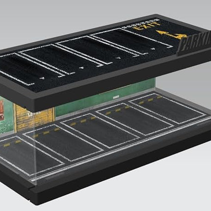 1/64 Model Car Display Case - Compatible with Hot Wheels Matchbox Mini GT Diecast Cars,Acrylic Box for Toy Cars Display Décor and Storage,Stackable Garage Diorama with LED Lights(1T-GreenWall)