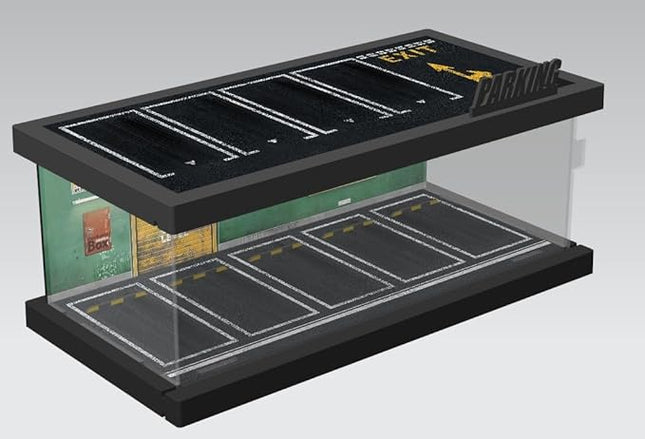 1/64 Model Car Display Case - Compatible with Hot Wheels Matchbox Mini GT Diecast Cars,Acrylic Box for Toy Cars Display Décor and Storage,Stackable Garage Diorama with LED Lights(1T-GreenWall)