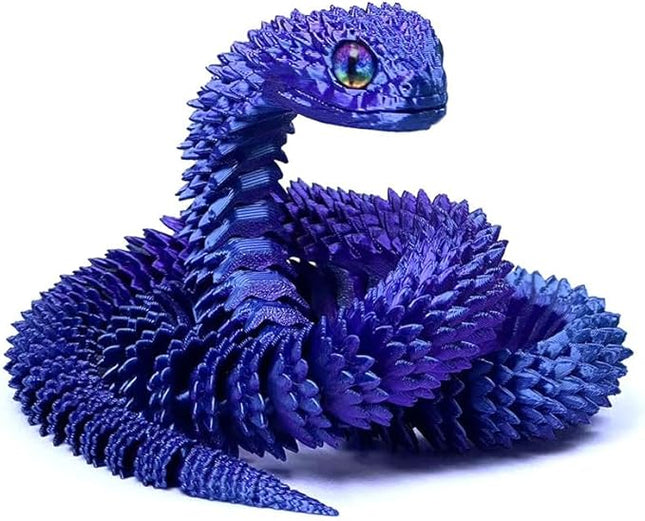 20.2 Inch 3D Printed Snake Toys,3D Printed Animals,3D Printed Toys,3-D Print Articulated Viper Collectible for Home Office Executive Desk Decoration (Blue Purple)