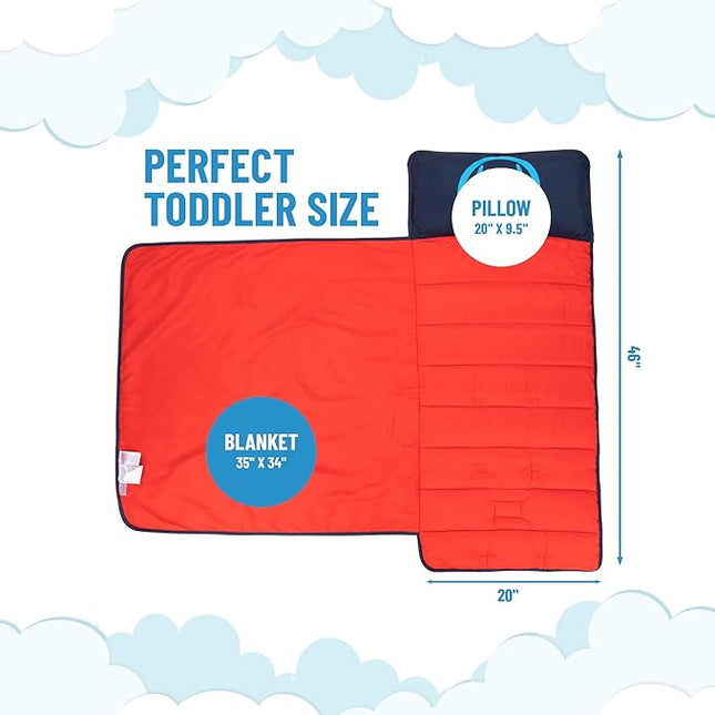 Jay Franco Kids Nap Mat with Embedded Pillow & Blanket – Soft 46"x20" Microfiber Sleeping Bag with Name Tag & Handle