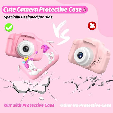 Upgrade Unicorn Kids Camera, Christmas Birthday Gifts for Girls Boys Age 3-12, 1080P HD Selfie Digital Video Camera for Toddlers, Cute Portable Little Girls Boys Gifts Toys for 3 4 5 6 7 8 9 Years Old