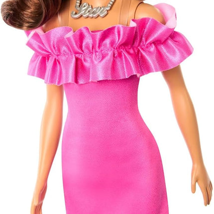 Barbie Fashionistas Doll #217 with Brown Wavy Hair Half-Up Half-Down & Pink Dress, 65th Anniversary Collectible Toy