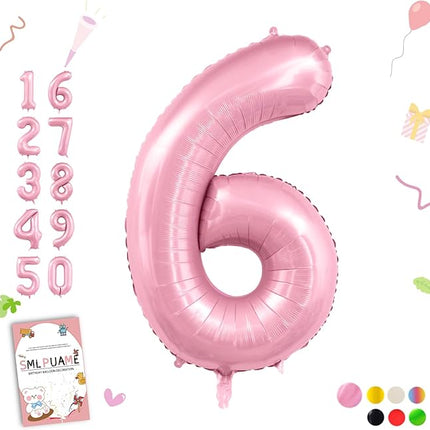 Smlpuame Pastel Pink 6 Balloons, 40 Inch Large Light Pink Foil Number Balloons 0-10, Self-Sealing 6th Birthday Balloon for Girls Women Anniversary Baby Shower Princess Party Decorations Supplies