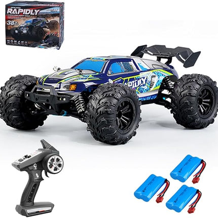 X-Verse 16101 1/16 Fast RC Cars for Adults, Max 38 mph Carbon Brush Motor Remote Control Car All Terrain RC Truggy Waterproof Off Road Truck - 3 Battery(Blue)