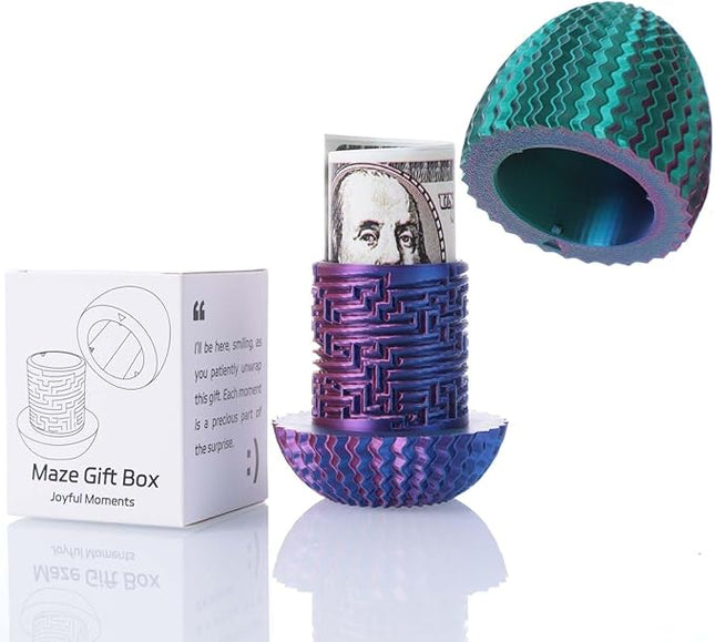 Egg-Shaped Maze Gift Box - Money Box for Cash Gifts, Puzzle Box for Boys & Girls, Easter Gift Box with Hidden Compartments, Easter Present for Birthdays & Special Occasions (Red-Green-Blue Gradient)