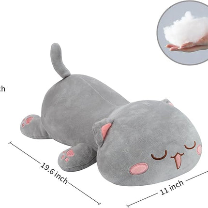 AFAN Cat Stuffed Animals Plush Cute Soft Cat Plush Pillow Toys Kawaii Plushies Room Decor Gifts for Kids Girls Boys (Squinted Eyes, Grey, 19.6 Inch)