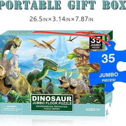 Dinosaur Jigsaw Puzzle for Kids Age 3-5 4-8 Year Old, 35 Piece Jumbo Toddler Floor Puzzle for Kid Boy Girl Learning Educational Toy Gift Box