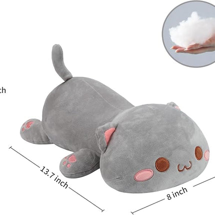 AFAN Cat Stuffed Animals Plush Cute Soft Cat Plush Pillow Toys Kawaii Plushies Room Decor Gifts for Kids Girls Boys (Round Eyes, Grey, 13.7 Inch)