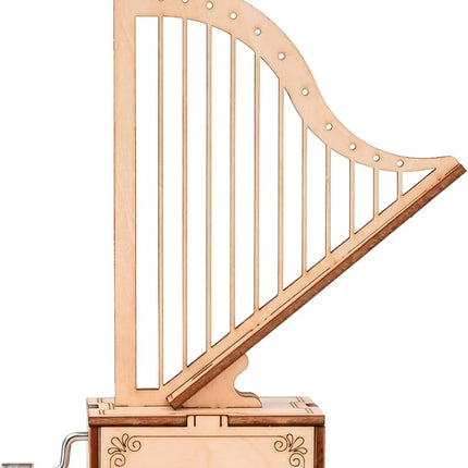 3D Wooden Puzzle Music Box Harp Hand Crank Music Box Teaser Science and Education Education DIY Kits 3D Puzzles for Adults (Harp)