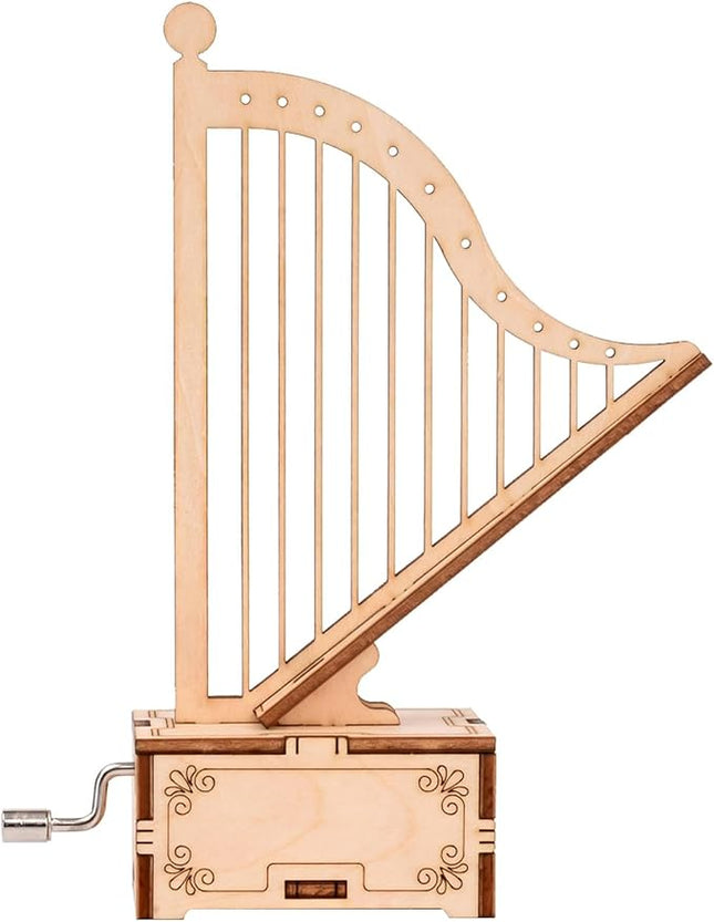 3D Wooden Puzzle Music Box Harp Hand Crank Music Box Teaser Science and Education Education DIY Kits 3D Puzzles for Adults (Harp)