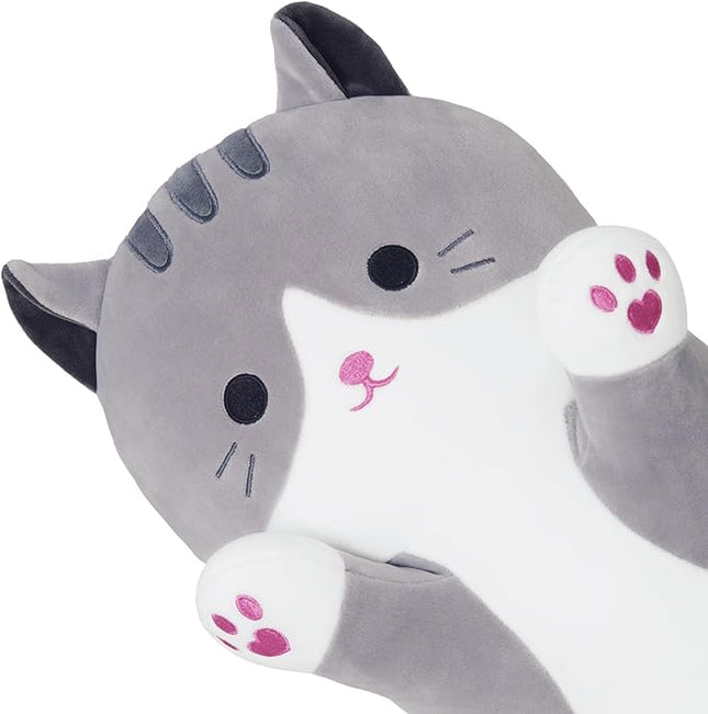 Long Plush Toy Cat Pillow Cute Plush Cat Toy Doll Stuffed Animal Cat Hugging Pillow for Sleeping Gift for Kids and Girls(Gray,50cm/19.6in)