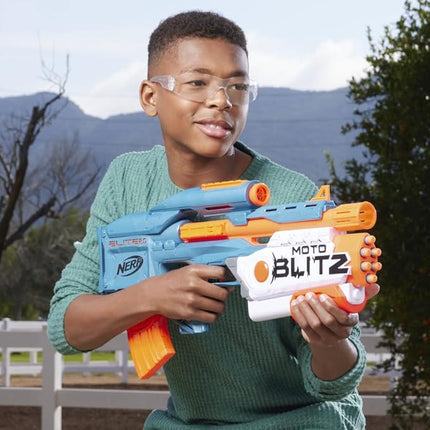 Nerf Elite 2.0 Motoblitz CS-10 Blaster, Motorised 10-Dart Blasting, Airblitz 6 Darts at Once, Clip, 22 Elite Darts