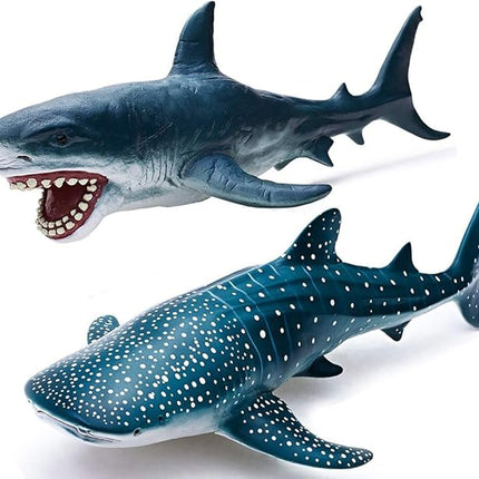 Gemini&Genius Great White Shark and Whale Shark Action Figure Set Soft Rubber Ocean Sea Animal Marine Animal Model Toys for Kids Swimming, Beach, Bath, Role Playing