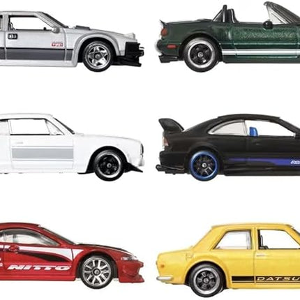 Hot Wheels 1:64 Scale Die-Cast Toy Cars, Set of 6 Japanese Vehicles with Elevated Deco (Styles May Vary)