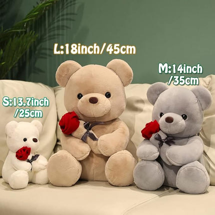 Teddy Bear Plush Stuffed Animal Valentines Teddy Bear with Rose,Cute Sweet Bear Great Gift for Your Loved One,Girlfriend Kids Birthday, Valentine, Christmas (9.84 inches, Brown)