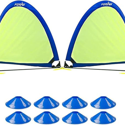 Poray Soccer Goal for Kid Easy-up Set of Two Portable Soccer Net 210D Oxford with 8 Field Marker Cones Extra Stakes Fun for Backyard and Soccer Training