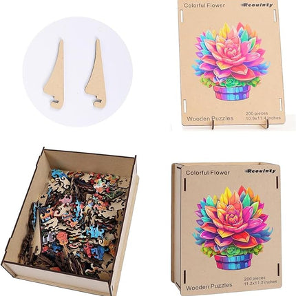 Wooden Puzzles Colorful Flower 500pcs King Size 16.9'' x 16.2'', Luxurious Shaped Wood Puzzle, Beautiful Package, Best Gift for Adults and Kids, Family Game