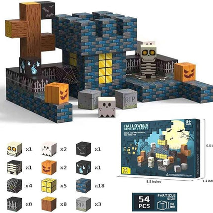 Magnetic Blocks Halloween Toys for Kids Skeleton Toy Spooky Town Building Magnetic Tiles Halloween Party Favors Gift for Boys Girls & Adults