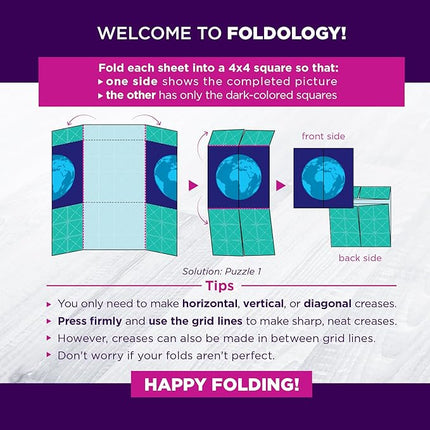 FOLDOLOGY - The Origami Puzzle Game! Brain Teasers for Tweens, Teens & Adults | Travel Game, Hands-On STEM Toy, Stocking Stuffer, Gift for Ages 10+ | Fold the Paper, Complete the Picture | 100 Puzzles