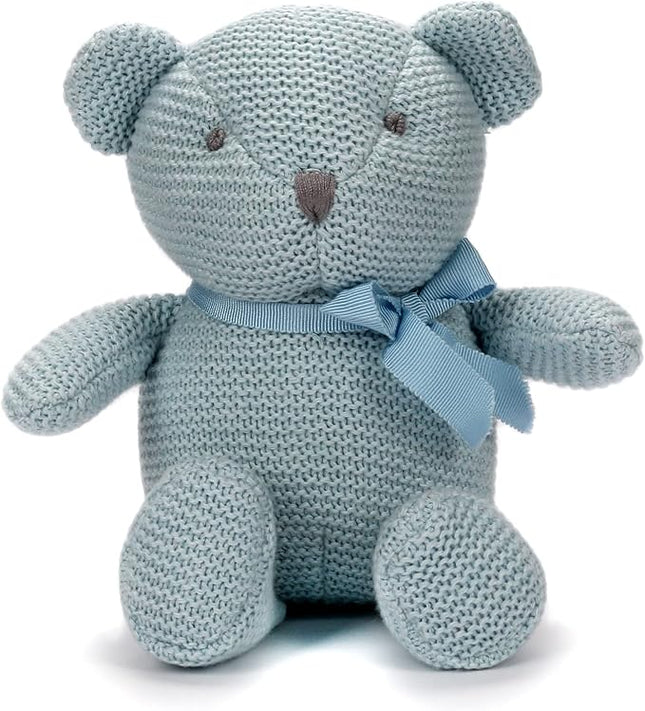 100% Organic Cotton Blue Teddy Bear 6.5", Baby Stuffed Animals for Newborn