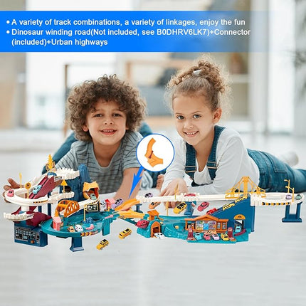 Toy Car Ramp Track, Climbing Hills Railcar Colorful Vehicles Construction Play Set with 12 Mini Racer Cars for Kids 3+(City)