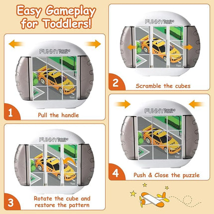 Rotating Puzzle for Kids 3 4 5 6 7 8 Year Old, 4 Puzzles in 1, Toddlers Travel, Car, Airplane, Road Trip Activities, Fine Motor Skills, Fidget, Gift for Boys & Girls Ages 3+ (Transportation)