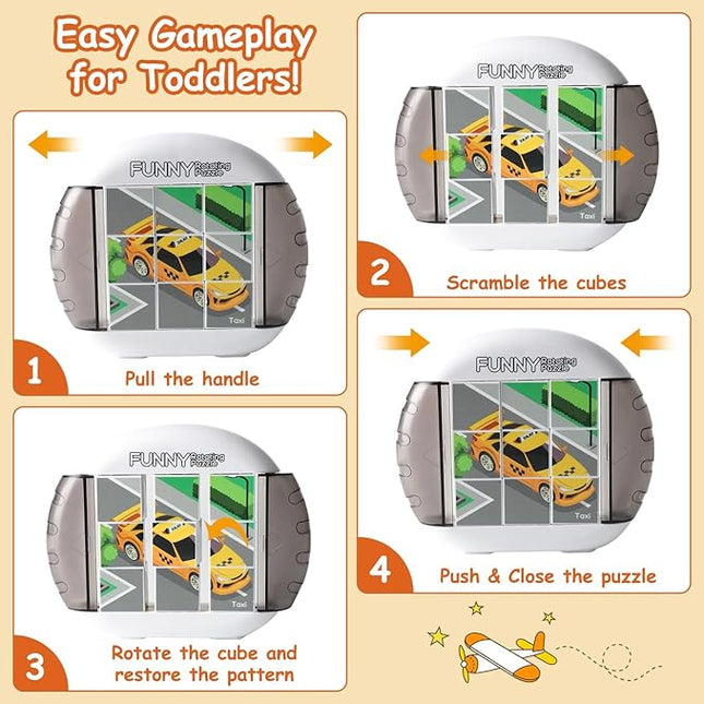 Rotating Puzzle for Kids 3 4 5 6 7 8 Year Old, 4 Puzzles in 1, Toddlers Travel, Car, Airplane, Road Trip Activities, Fine Motor Skills, Fidget, Gift for Boys & Girls Ages 3+ (Transportation)