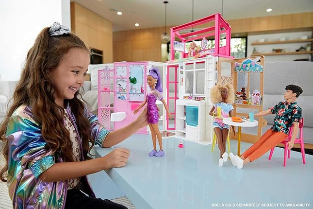 Barbie Doll House with Furniture & Accessories Including Pet Puppy, 4 Play Areas (Kitchen, Loft Bed, Bathroom & Dining Room)