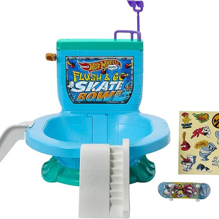 Hot Wheels Skate Fingerboard Flush & Go Skate Park with Toilet Theme, 1 Exclusive Board, 1 Pair of Shoes & Sticker Sheet