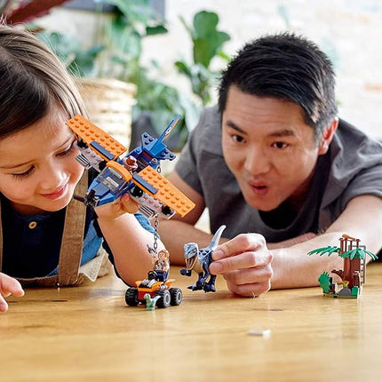 LEGO Jurassic World Velociraptor: Biplane Rescue Mission 75942, Dinosaur Toy for Preschool Kids, Featuring a Buildable Plane Toy, Posable Velociraptor, and Baby Raptor Delta (101 Pieces)