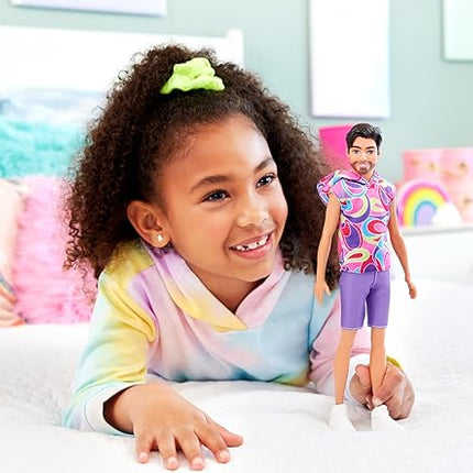 Barbie Fashionistas Ken Doll #227 with Look Inspired by The Totally Hair Look, Brunette with Short Beard & Slender Body Type, 65th Anniversary Collectible