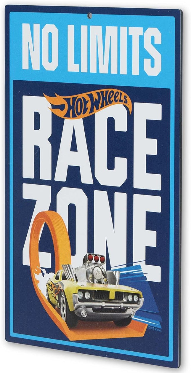 Hot Wheels No Limits Race Zone Metal Wall Decor - Fun Hot Wheels Sign for Kids' Bedroom or Garage