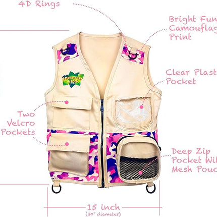 Safari Kidz Outdoor Explorer Kit - Pink Camouflage Cargo Vest and Hat Set, Backyard Nature Adventures, Washable Costume, Age 3+