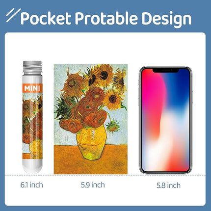 150 Puzzles Mini Jigsaw for Adults & Kids, 6 x 4 Small Capsule Tube Sets - Starry Night Mona Lisa Sunflower Pack