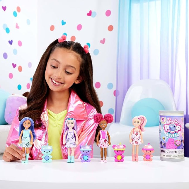 Barbie Chelsea Pop Reveal Bubble Tea Series Set with Themed Package & 5 Surprises Including Scented Small Doll & Pop-It Pet (Styles May Vary)