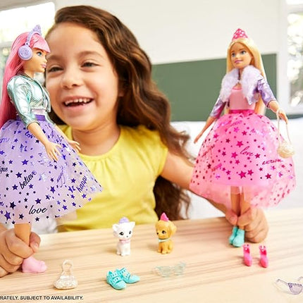 Barbie Princess Adventure Daisy Doll in Princess Fashion (12-inch Curvy) with Pink Hair, Pet Kitten, Tiara, 2 Pairs of Shoes and Accessories, for 3 to 7 Year Olds
