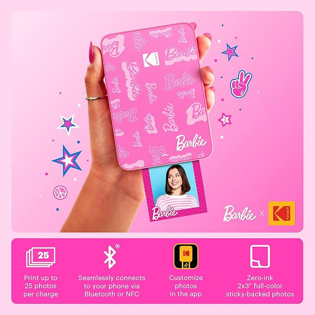 KODAK x Barbie Step Slim Wireless Instant Portable Photo Mobile Printer Gift Bundle (Signature Style)+ Barbie Camera Case, Photo Album, Sticker & Hanging Frames, 50 Stickers + Zink Paper (20 Sheets)