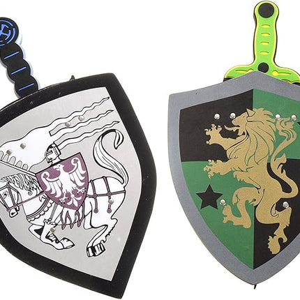 PowerTRC Sword and Shield Play Set | Unique Sword and Shield Design | Foam Weapons | Pretend Play Weapons | Kids Play Knights | White Eagle and Golden Lion Shield (8 Packs)