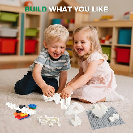 500 Piece Classic Building Bricks and 1 Gray Baseplate, 2x4 Bricks Bulk Creative Building Toys, Blocks Bulk for Kids Ages 6+, White(Samll Bricks, 1.25x0.62x0.47 in)