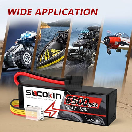 4S Lipo Battery 14.8V 6500mAh 100C Lipo Batterie with TR Connector Plug Soft Case for RC Car X-Maxx RC Boat RC Racing Truck Helicopter Airplane