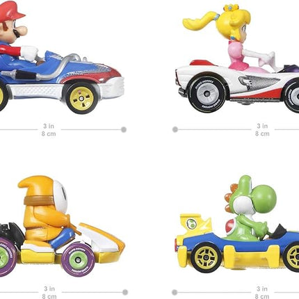 Hot Wheels Mario Kart Vehicle 4-Pack, Set of 4 Fan-Favorite Characters Includes 1 Exclusive Model, Collectible Gift for Kids & Fans Ages 3 Years Old & Up