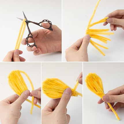 Caydo 300 Pieces Yellow Orange Pipe Cleaners, Thick Fluffy Chenille Stems, Pipe Cleaner Crafts for Arts & Crafts, Perfect for Making Animals, Flowers, and Valentine's Day Decorations