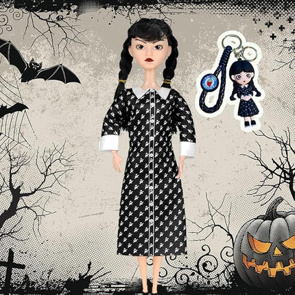 11.5'' Addams Doll with Gift Box, High Heels, Black Dress, and Hair, Perfect Christmas and Birthdays Toy Gift for Girls & Fans(B3)