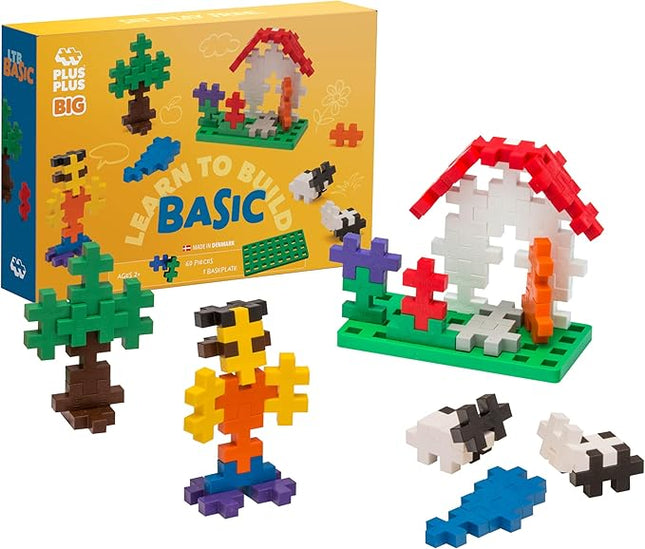 PLUS PLUS Learn to Build Big, Building Toys Set for Toddlers and Preschoolers, Stem Toys for 3+ Year Old, 60 Interlocking Blocks - Basic