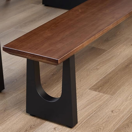Walnut Color Long Bench Solid Wood Top Metal Legs U-Shaped Design Durable Sturdy Dining Bench Ideal for Office Home Restaurant Patio Multiple (Bench, 55.12in)
