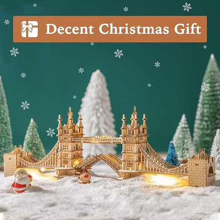 ROBOTIME 3D Puzzle Wooden Craft Kits with LED Light DIY Tower Bridge Construction Model Kit to Build for Teens Brain Teaser Puzzle Home Decor Birthday Gifts