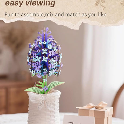Welsky 3D Lilac Wooden Puzzles for Adults, DIY Wooden Flower Craft Kit, Artificial Flowers Model Kit to Assemble for Adults.(3.25 * 2.9 * 9.48 in 168PCS)